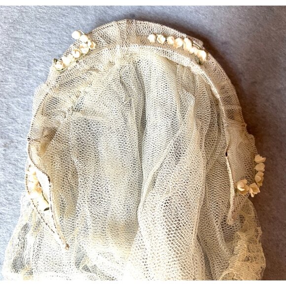 Antique Ivory Bridal Veil Silk Lily Of The Valley Head Dress 37x61 Wedding - Picture 3 of 7